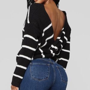 Black and white striped sweater with low cut back
